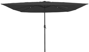 vidaXL Guarda-sol quadrado com luzes LED 295 x 245 cm cinza escuro