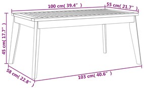 Mesa de jantar p/ jardim 100x55x45 cm madeira de acácia maciça