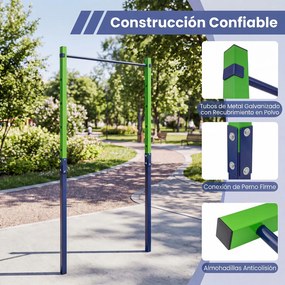 Barra de Elevações Exterior, 115 x 5 x 231,5 cm, Altura Regulável em 5 Posições, Verde