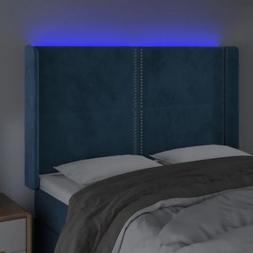 Cabeceira cama c/ luzes LED veludo 147x16x118/128cm azul-escuro