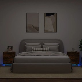 Conjunto de 2 Mesas de Cabeceira Kenobi com Luzes LED - Madeira Rústic