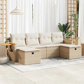 vidaXL 6 pcs conjunto de sofás p/ jardim com almofadões vime PE bege