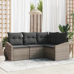 vidaXL Conjunto de Sofá de Jardim com 4 Peças e Almofadas Cinza Rattan