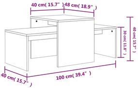 Conjunto mesas centro 100x48x40cm contraplacado cinza cimento