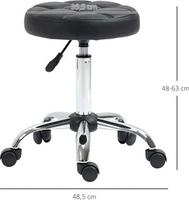 Banco Giratório com Rodas Altura Ajustável entre 48-63cm Banco de Trabalho Estofado em Couro PU para Salão Dentista Diâmetro Ø35,5cm Preto