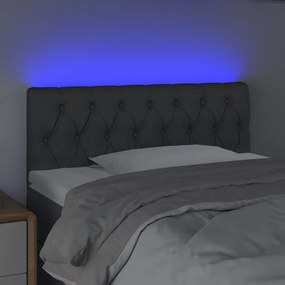 Cabeceira cama c/ luzes LED tecido 100x7x78/88cm cinza-escuro