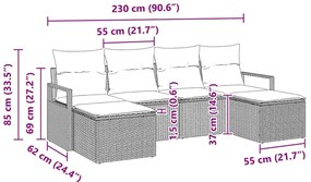 Conjunto de Sofás para Jardim com Almofadas Castanho Rattan Poliéster