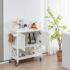 Carrinho de cozinha móvel com armário de arrumação, toalha e prateleira para especiarias Mesa de ilha para cozinha, bar e sala de jantar 100 x 38 x 87