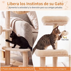 Árvore para Gatos, Altura Total: 149 cm Postes de Sisal Natural, Bege