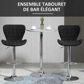 Conjunto de 2 bancos de bar de design contemporâneo, com altura do assento ajustável entre 59 e 81 cm, giratórios a 360°, em linho preto