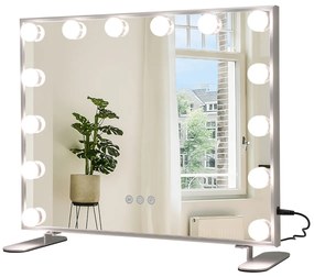 Espelho de maquilhagem iluminado com LED 2 em 1 Espelho de mesa e de parede Espelho retangular para toucador com 3 modos de iluminação Controlo tátil