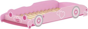 AIYAPLAY Cama Infantil 70x140 cm em Forma de Carro com Barreira de Proteção e Estrado para Crianças de 3-5 Anos Rosa | Aosom Portugal