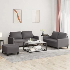 vidaXL 3 pcs conjunto de sofás c/ almofadões couro artificial cinzento