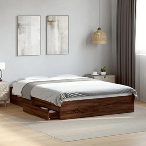 vidaXL Estrutura cama c/ gavetas derivados madeira carvalho castanho