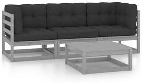 4 pcs conjunto lounge de jardim c/ almofadões pinho maciço