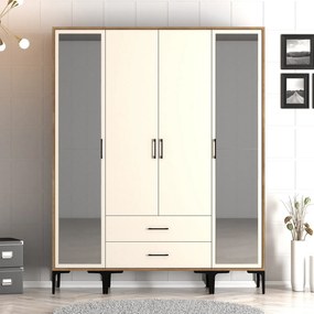 Roupeiro Kumsal RTR – Nogueira e Creme – 160x47,5x201,4 cm