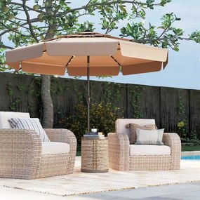 Guarda-sol solar de 300 cm com 32 luzes LED, parte superior ventilada com 3 níveis e ajuste de inclinação - castanho