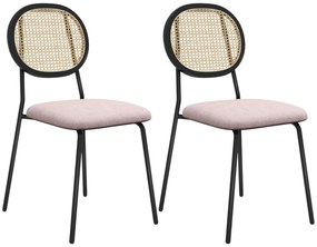 HOMCOM Conjunto de 2 Cadeiras de Sala de Jantar Cadeiras de Cozinha com Encosto em Vime Sintético 44x54x87 cm Rosa e Preto