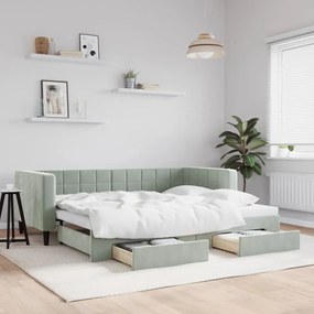 vidaXL Sofá-cama c/ gavetão e gavetas 90x190 cm veludo cinzento-claro