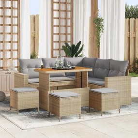 Conjunto de Sofás de Jardim vidaXL com Almofadas Bege Rattan Poliéster Acácia