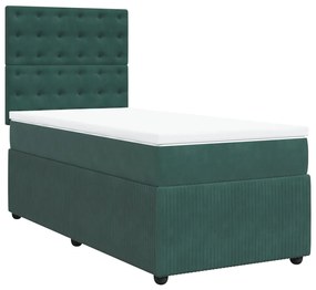 Cama com molas/colchão 100x200 cm veludo verde-escuro