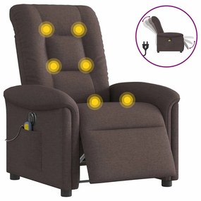vidaXL Poltrona reclinável massagens elétrica tecido castanho-escuro