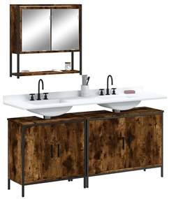 vidaXL 3 pcs conjunto de móveis WC madeira processada carvalho fumado