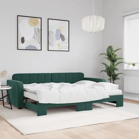 vidaXL Sofá-cama c/ gavetão e colchões 80x200cm veludo verde-escuro