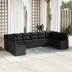 Conjunto de Jantar de Jardim com 10 Peças e Almofadas em Rattan Preto