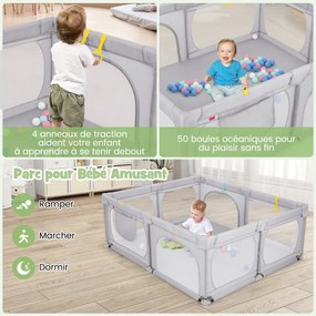 Cercadinho para bebês com 4 argolas de puxar e 50 bolas oceânicas e malha respirável e bolsa de transporte verde