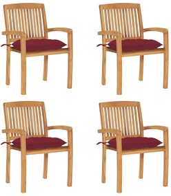 vidaXL Cadeiras de jardim empiháveis c/ almofadões 4 pcs teca maciça