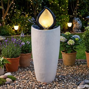 Fonte de jardim decorativa 34,5 x 34,5 x 92 cm em resina com 4 luzes LED quentes e cabo de 5 m para exterior (pátio, corredor), preto + cinzento