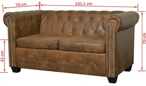 Conjunto de sofás de 2 + 3 lugares, Chesterfield, castanho