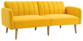 HOMCOM Sofá Cama de 2 Lugares com Encosto Ajustável em 3 Posições Apoio para Braços Desmontável e Pés de Madeira 173x75x73 cm Amarelo | Aosom Portugal
