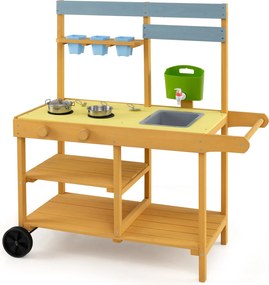 Cozinha de Brincar Infantil, 92 x 41 x 98 cm, Com Lava-Loiça e Vasos, Amarelo