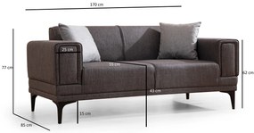 Sofá de 2 Lugares Horizon – Cinzento Escuro – 170 x 85 x 77 cm