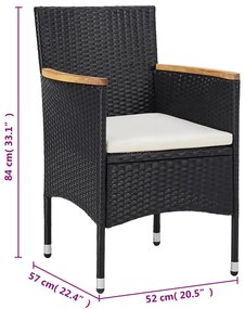 11 pcs conjunto de jantar para jardim vime PE preto