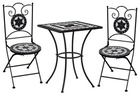 3 pcs conjunto bistro em mosaico azulejos cerâmica preto/branco