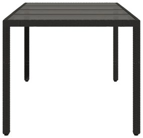 Mesa de jardim com tampo de vidro 190x90x75 cm vime PE preto