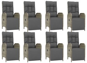 9 pcs conjunto de jantar p/ jardim c/ almofadões vime PE cinza