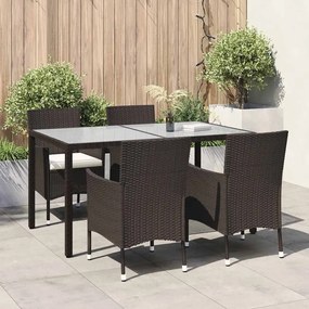 vidaXL 5 pcs conjunto jantar exterior c/ almofadões vime PE castanho