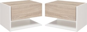 Conjunto de 2 Mesas de Cabeceira Flutuantes com 1 Gaveta e Prateleira Aberta 46x30x30 cm Carvalho e  Branco