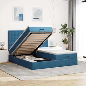 Cama otomana com colchões/LEDs 200x200 cm veludo azul-escuro