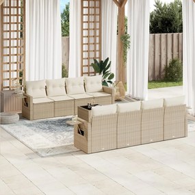 9 pcs conjunto de sofás p/ jardim com almofadões vime PE bege
