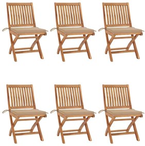 vidaXL Cadeiras de jardim dobráveis c/ almofadões 6 pcs teca maciça