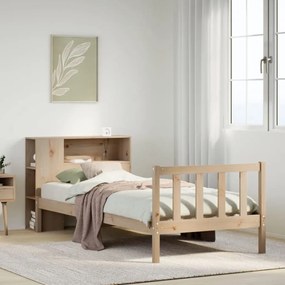 vidaXL Cama com estante sem colchão 100x200 cm pinho maciço