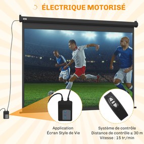 Ecrã de videoprojetor 191 x 8 x 130 cm motorizado e elétrico de 84 polegadas, 4:3, 4K HD, painel de controlo e comando à distância