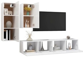 4 pcs conjunto de móveis de TV derivados de madeira branco