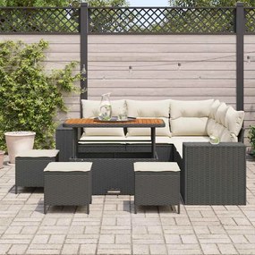 vidaXL Conjunto de Sofá de Jardim com almofada 9 pcs Preto vime PE