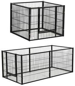 PawHut Parque para Cães de 6 Painéis com Largura Ajustável e Estrutura de Aço 82,5-150x79x61 cm Preto